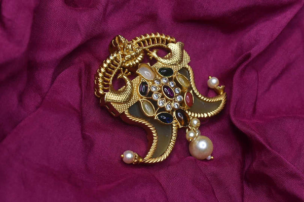 One Gram Gold Antique Navratna Puligoru Pendent