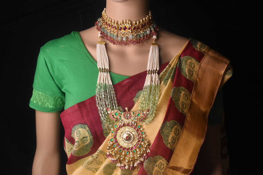 Kempu And Kundan Long Necklace With Choker Bridel Set