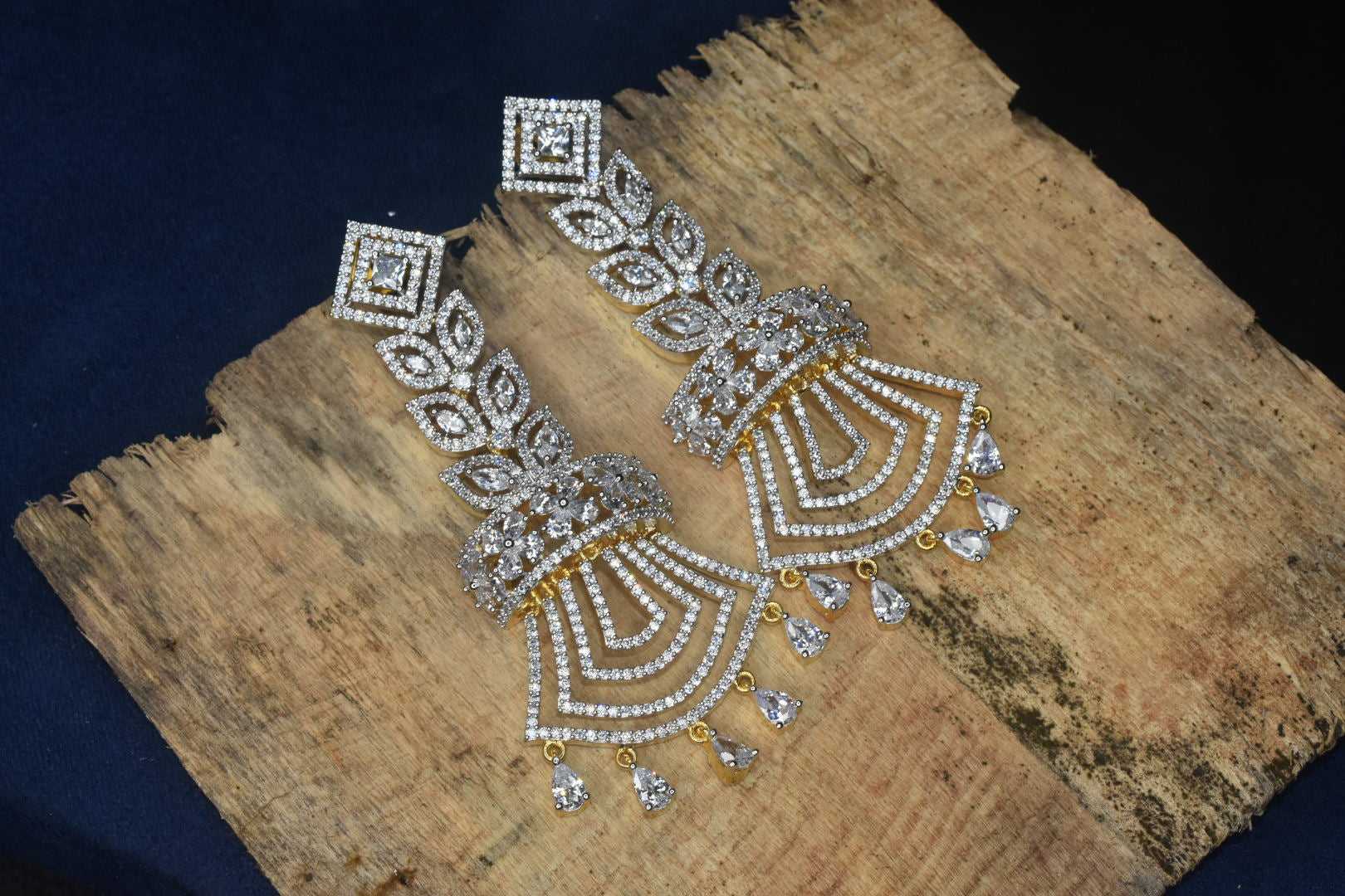 One Gram Gold American Diamond Studded Chandelier Earring