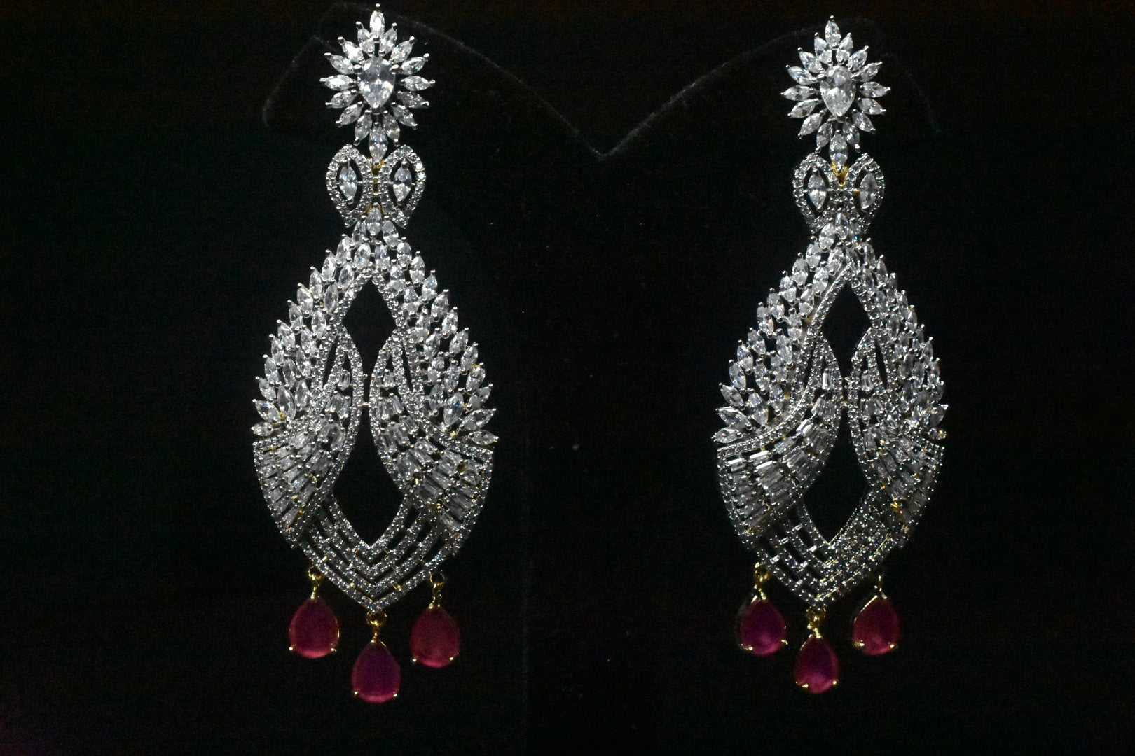 One Gram Gold American Diamond Studded Chandelier Earring