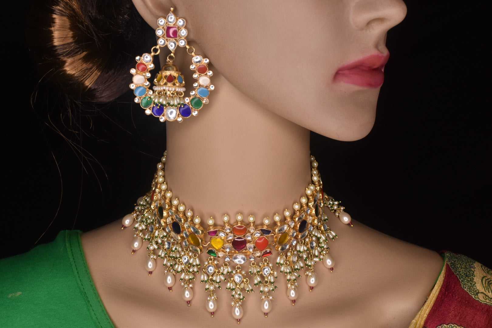 Beautifully handmade Navratna stones choker set