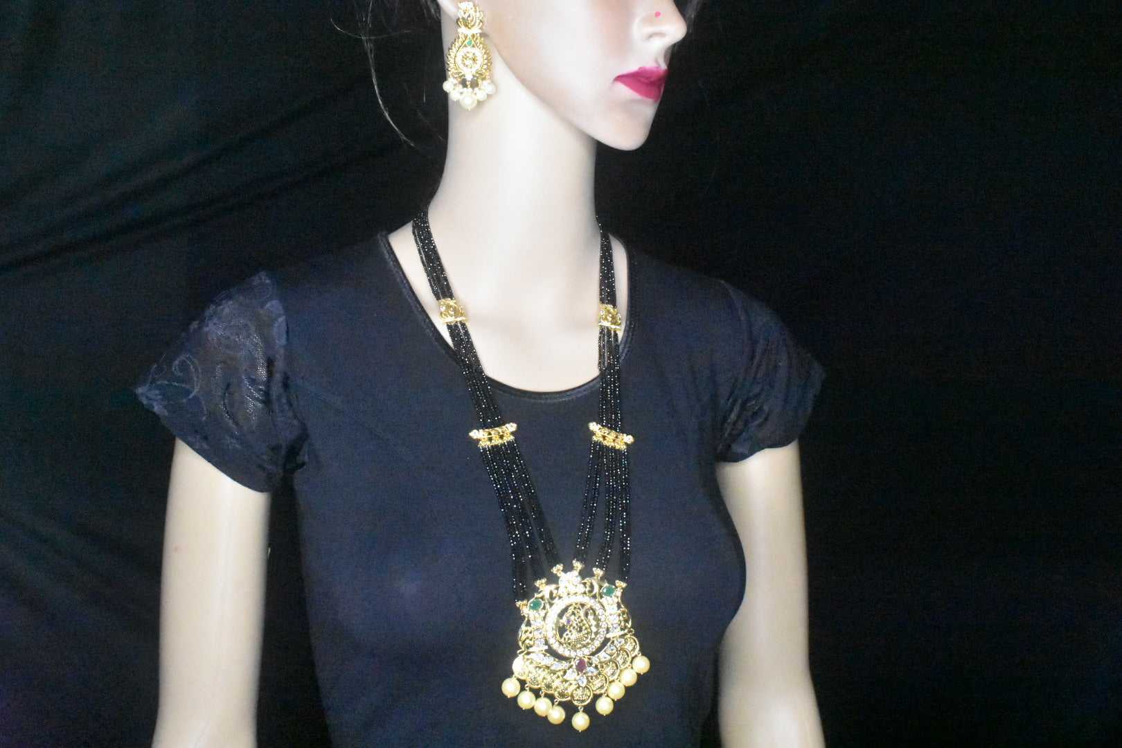 One Gram Gold Laxmi Pendent BlackBeads Rani Har