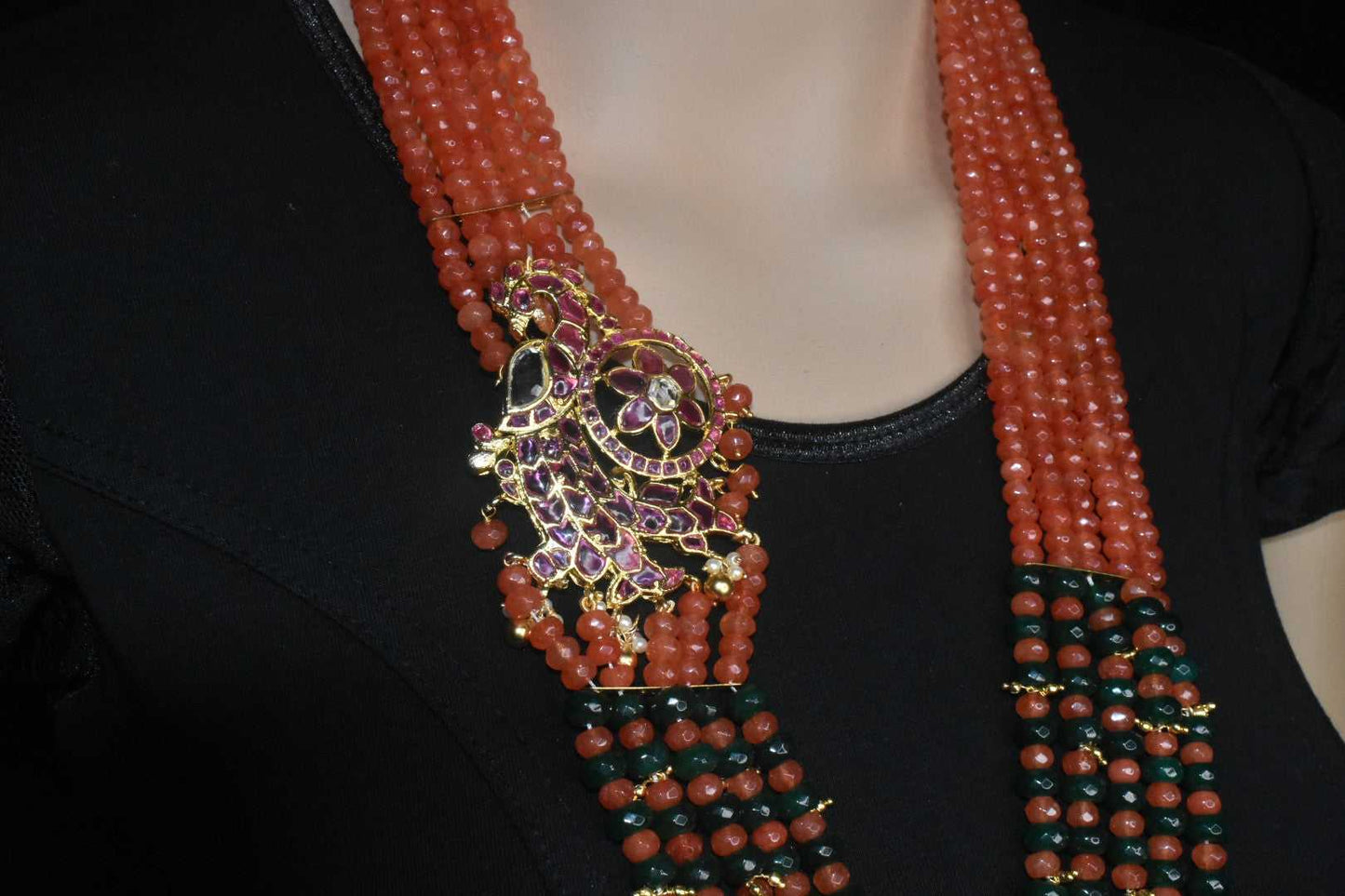 One Gram Gold Kempu Side Brooch With Semi Precious Beeds Mala By Asp Fashion Jewellery