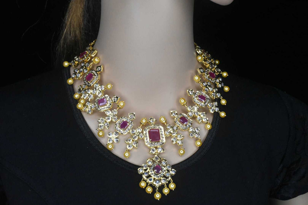 One Gram Gold Uncut American Diamonds Necklace Set