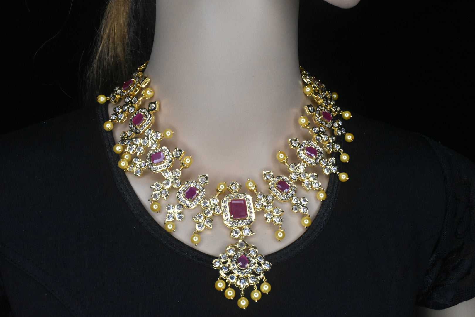 One Gram Gold Uncut American Diamonds Necklace Set