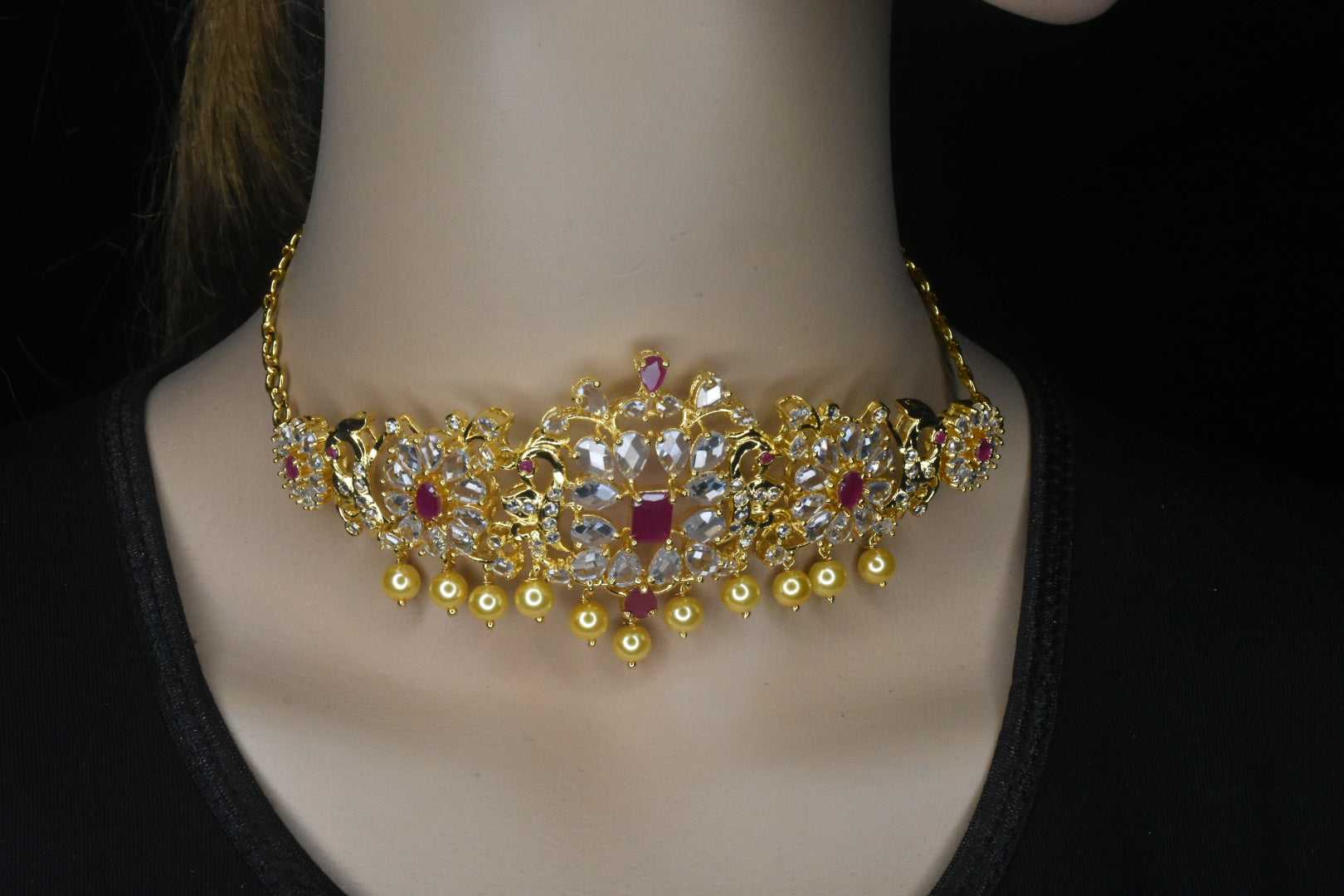 One Gram Gold Uncut American Diamonds Bridal Choker