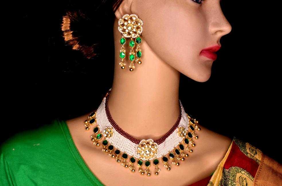 Flower Shaped Polki Studded Beads Necklace