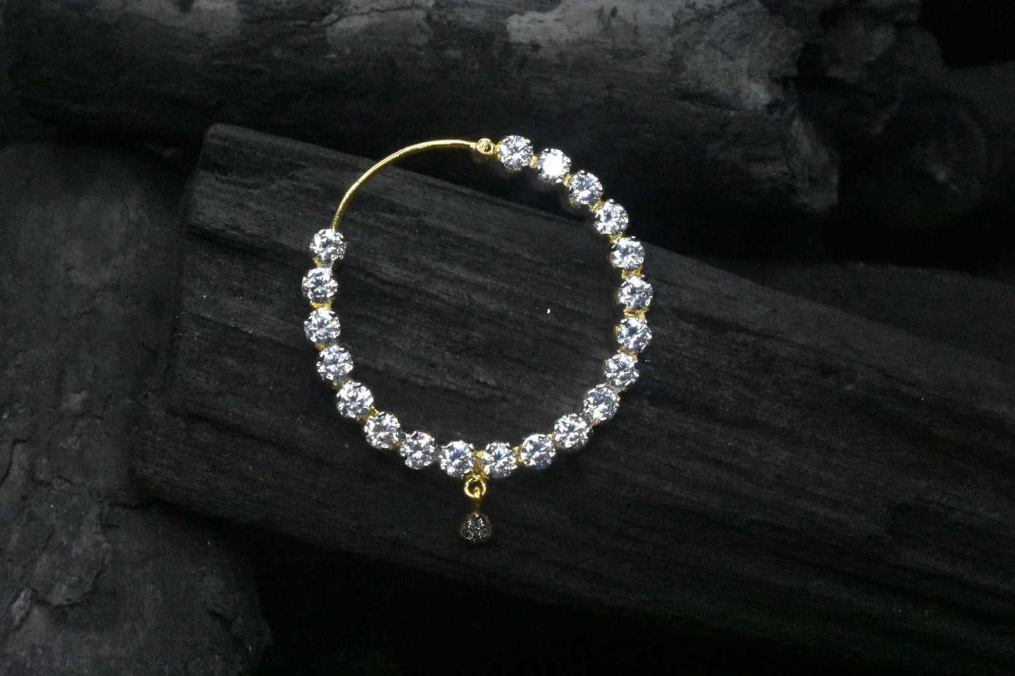 American Diamond Embedded Clip-on Round Nose Ring