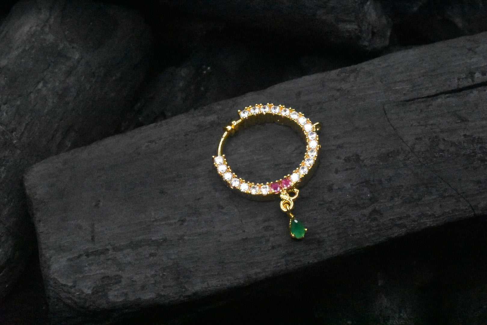 Gold Finish Multi Colour Nose Ring For Bridal