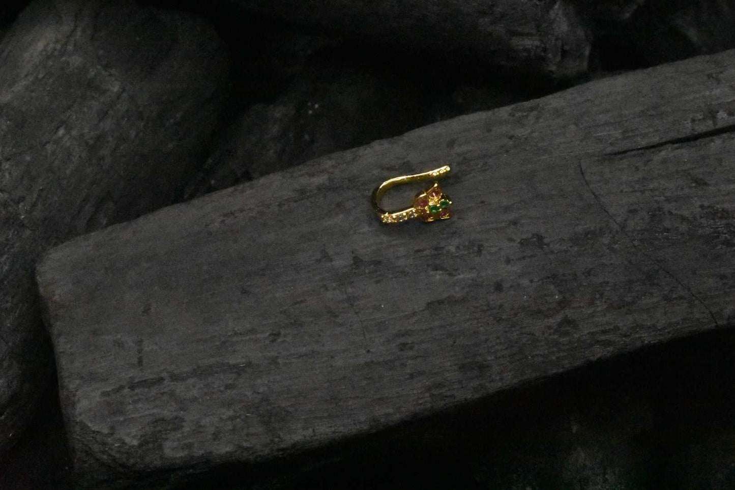 Gold Finish butterfly Design Diamond Nose Ring