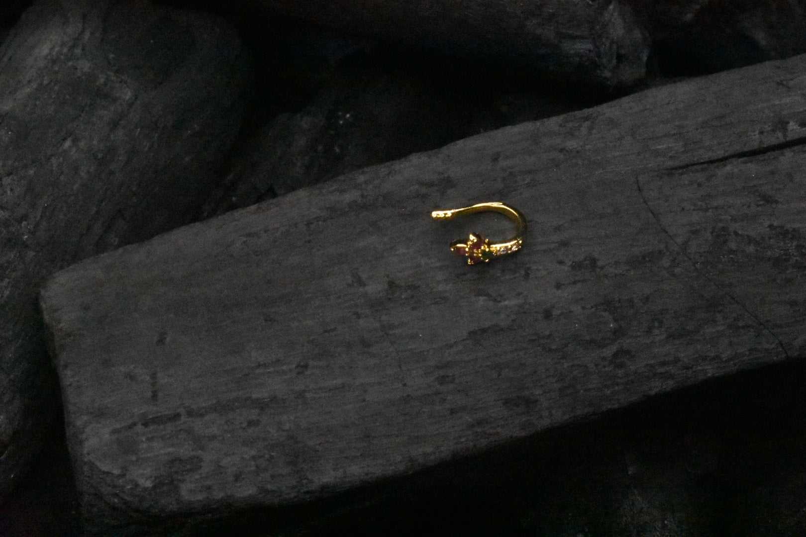 Gold Finish Floral Design Diamond Nose Ring