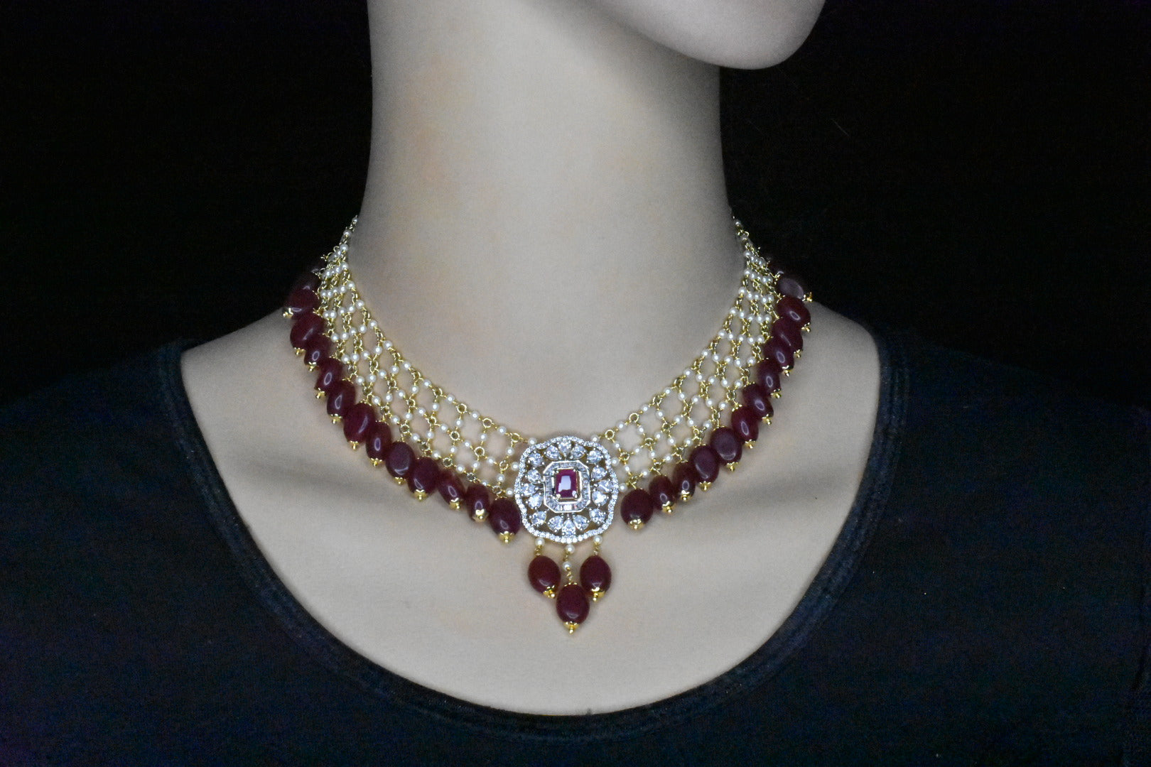 Jaali work Pearls Necklace