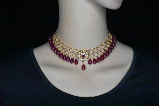Jaali work Ruby Beeds Necklace