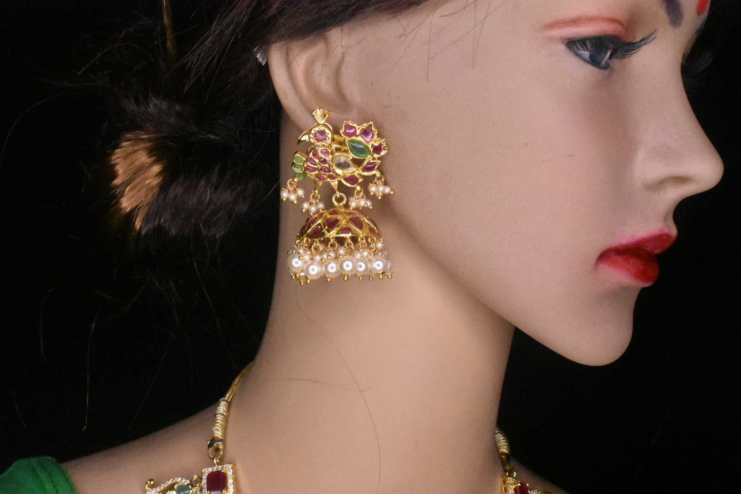 Peacock Shaped Kempu Jhumka