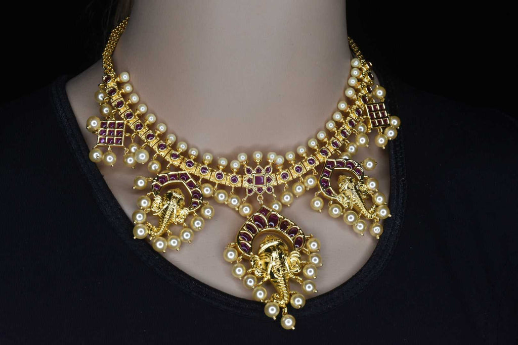 The Gajrup One Gram Gold Ganesha Guttapusalu Necklace By Asp Fashion Jewellery 