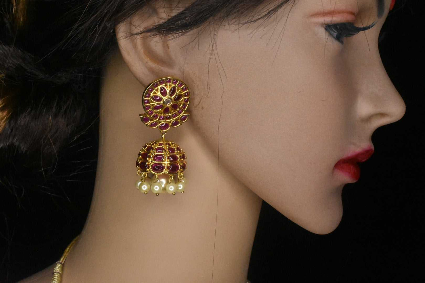 Kempu embedded jhumka