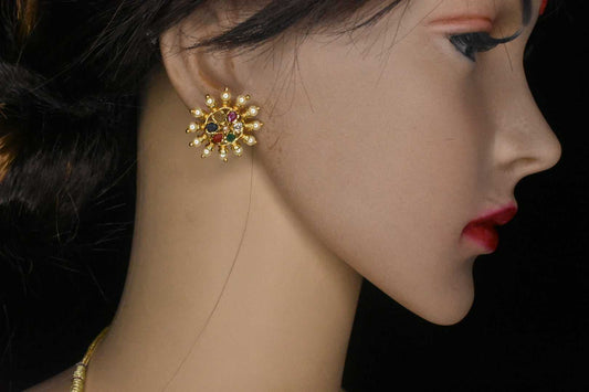 Chakra Shape Navratna Studs By Asp Fashion Jewellery 