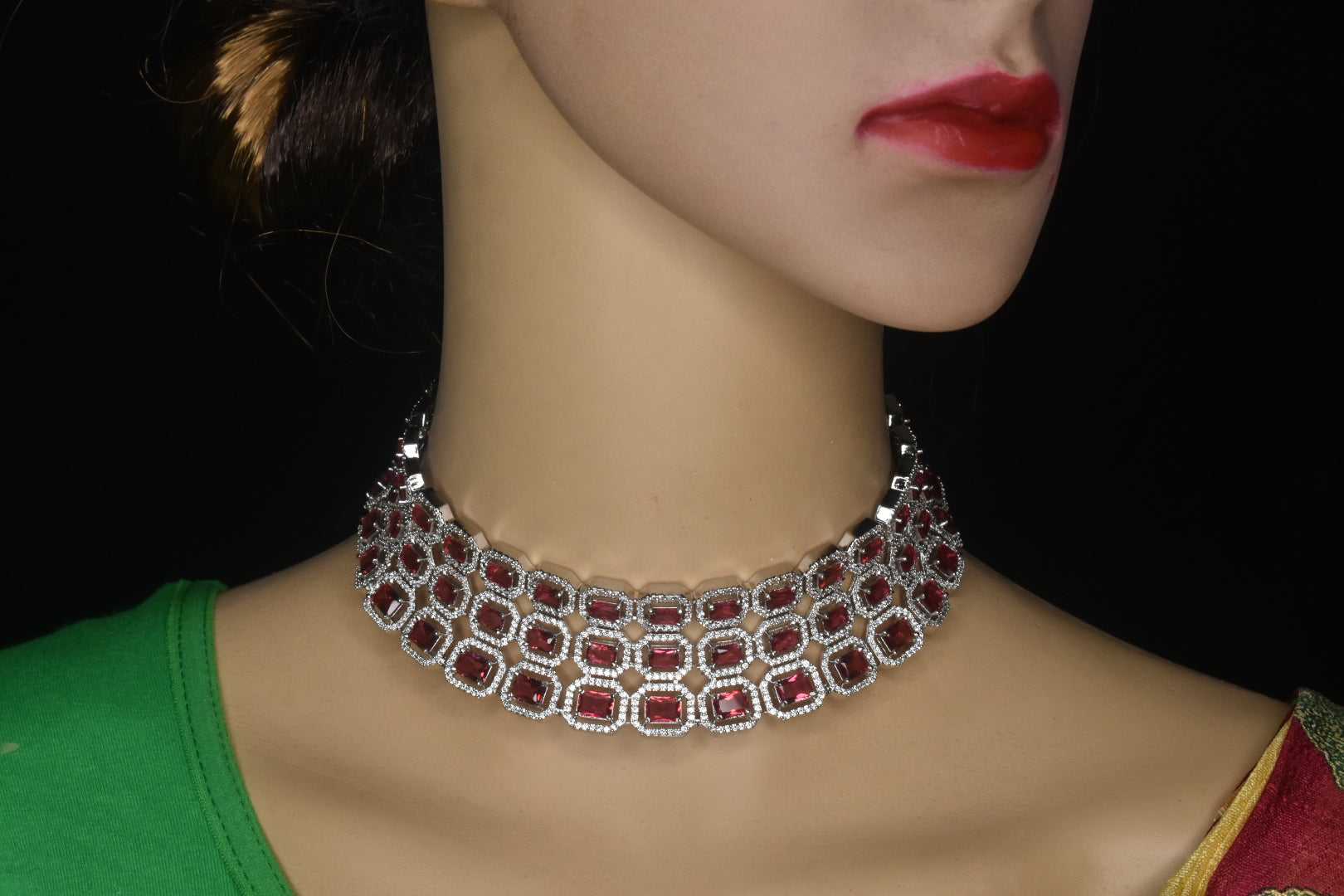 Platinum Ruby & American Diamonds Choker Set