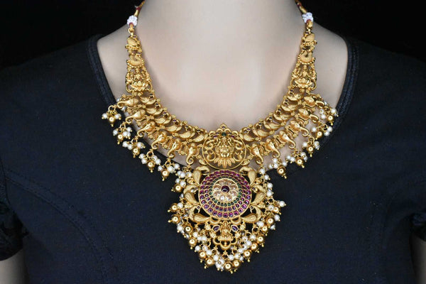 Antique lakshmi & GajRaj,Peacock Carved Necklace