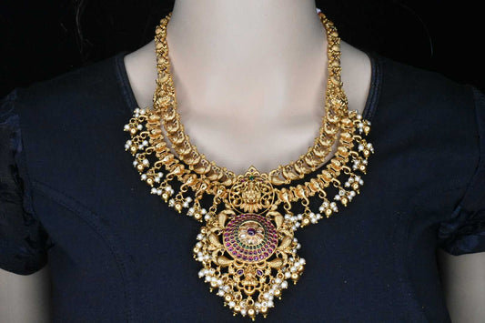 Antique lakshmi & GajRaj,Peacock Carved Necklace