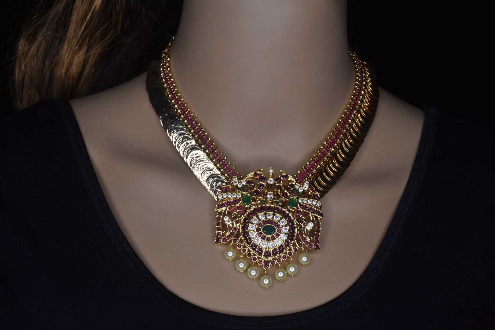 One Gram Gold Kasulaperu Haram With Kempu Pendent By Asp Fashion Jewellery 