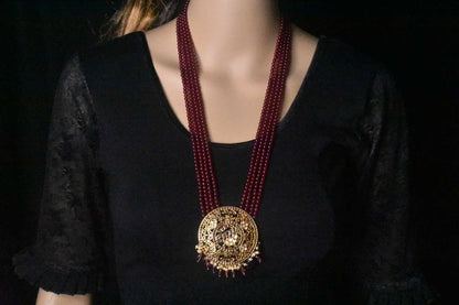 Kempu & Kundan Pendent Set With Ruby Beads Necklace