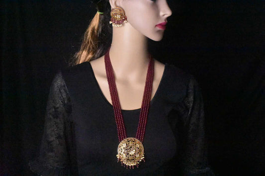 Kempu & Kundan Pendent Set With Ruby Beads Necklace