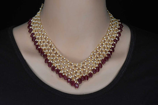 Jaali work Pearl and Ruby Set