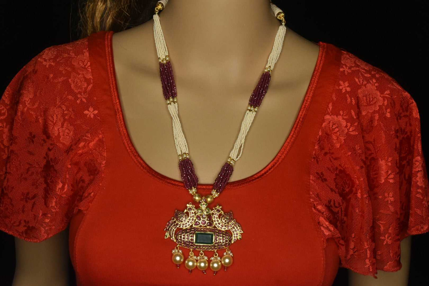 Peacock Kundan Pendent Set