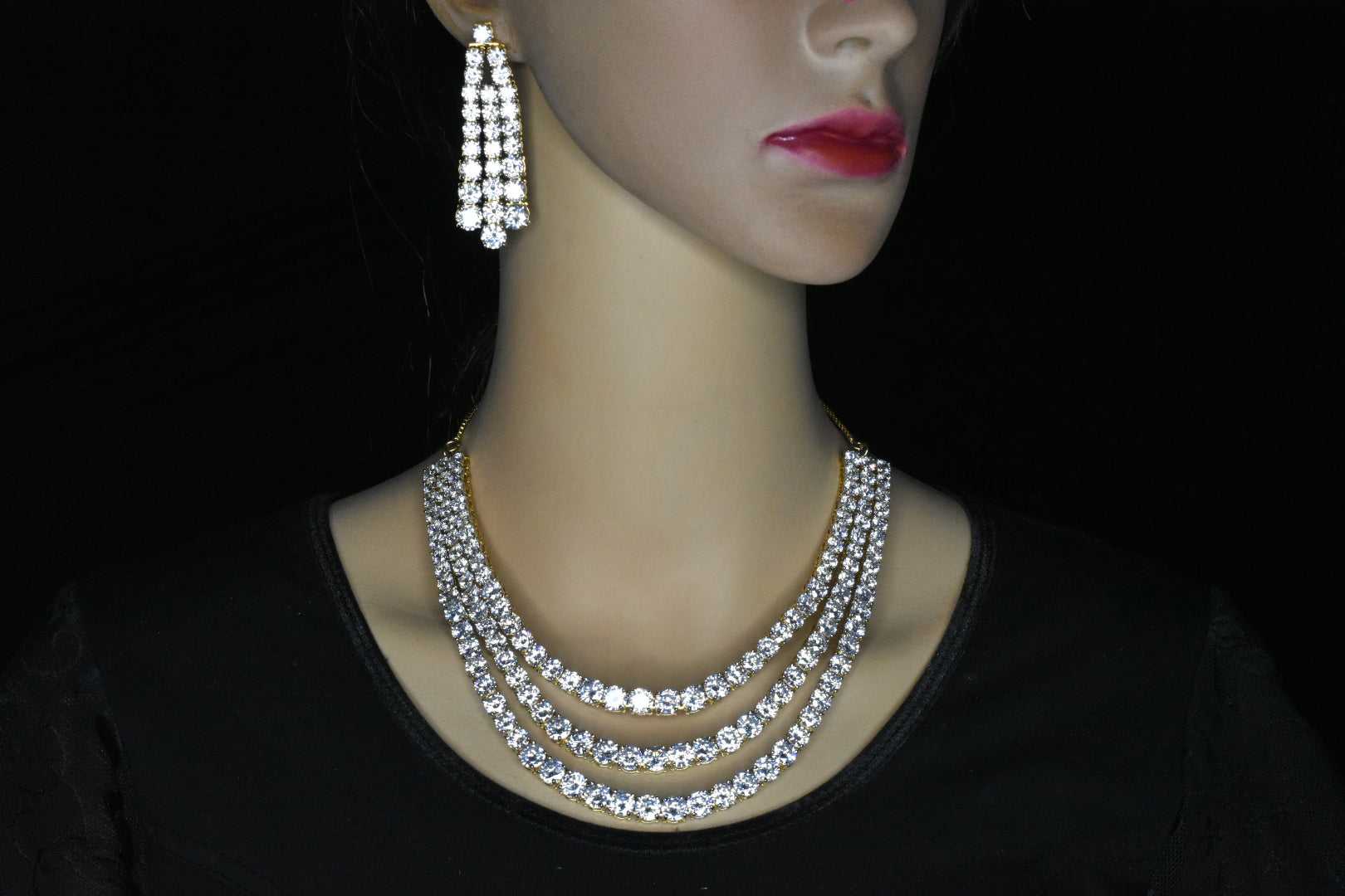 American Diamond Studded Layered Necklace Set : JDF151