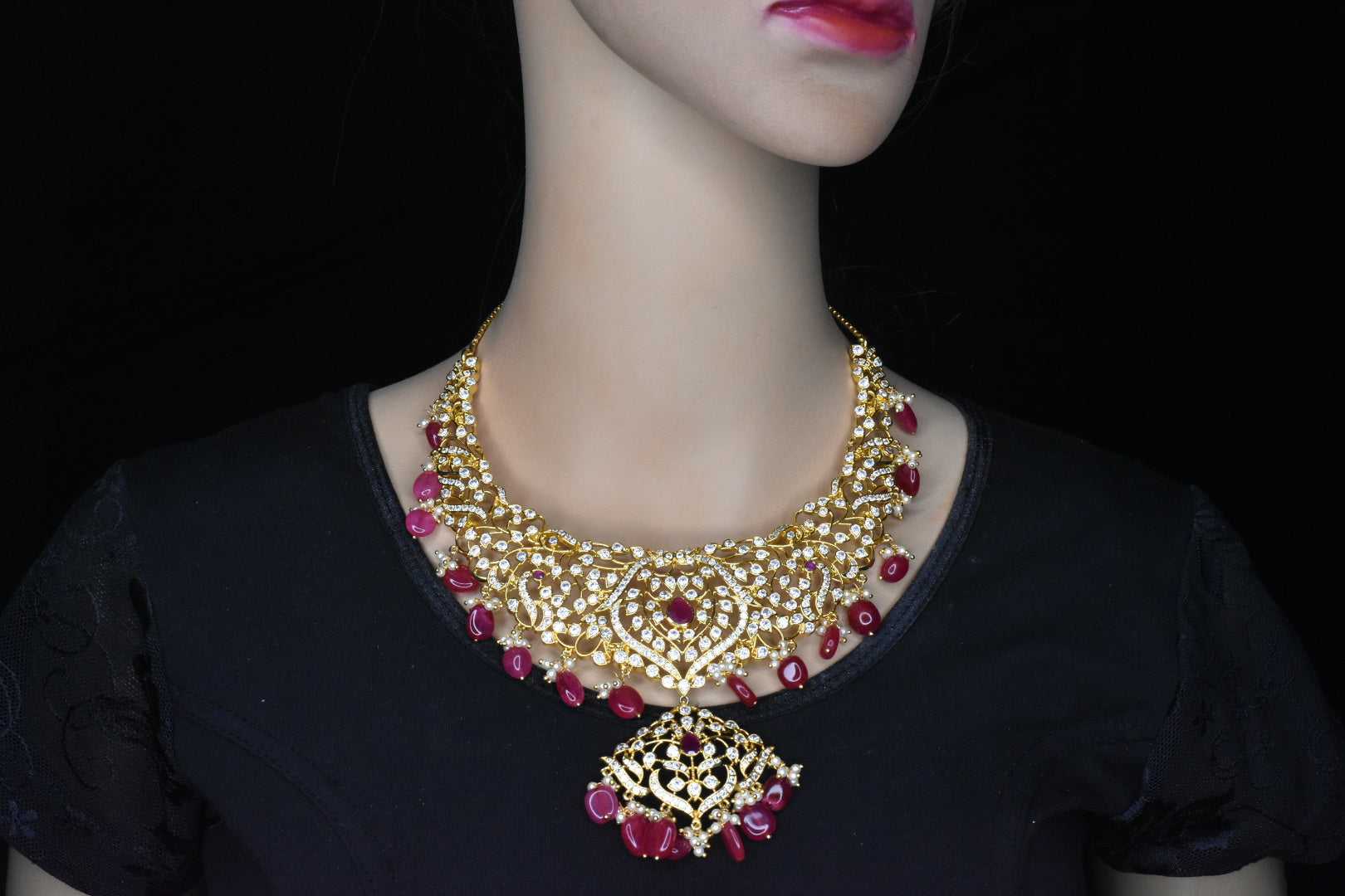 Stylish Choker Necklace For Saree Latest CZ Gold Plated Jewellery Designs  Online NL23591