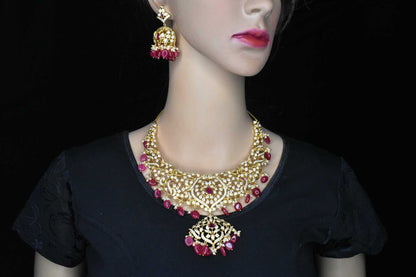 Graceful Premium Cz Ruby , Emralds Necklace