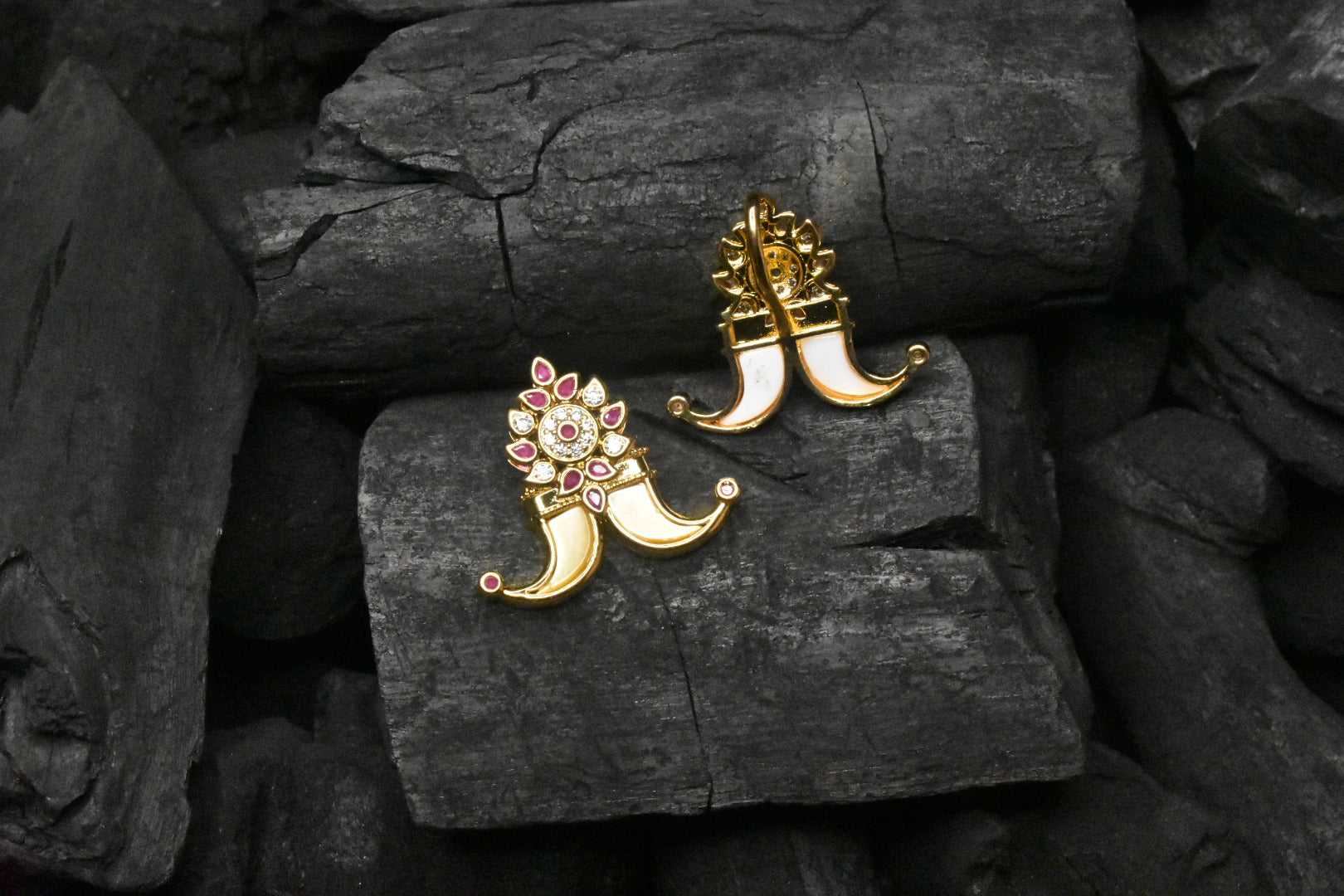 Gold-Plated Traditional Earrings with Stone Embellishments