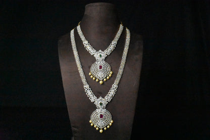 One gram gold american Diamonds Enchanting Bridal Combo Necklace Set