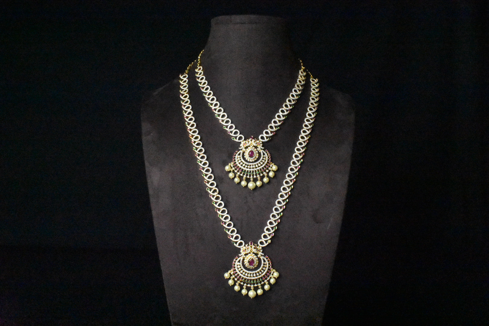 Cz Traditional Bridal Combo Necklace Set