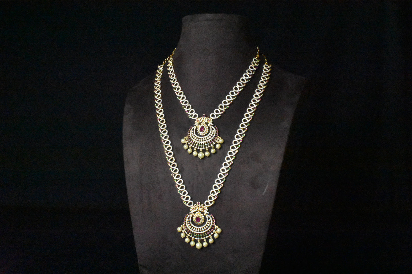 Cz Traditional Bridal Combo Necklace Set