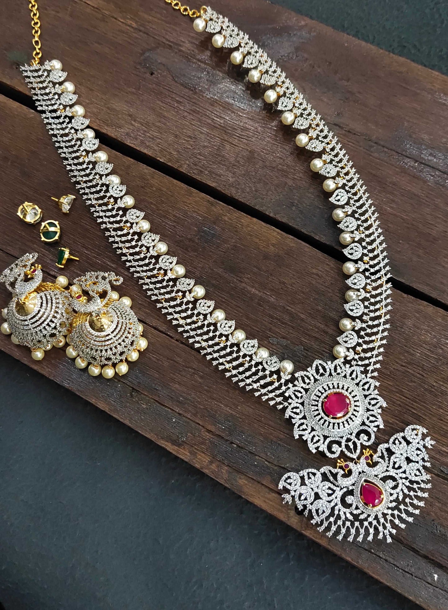 Diamond Necklace with Interchangable  Colours Stone