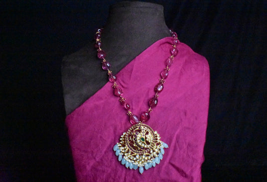 Kempu Embellished Pendent With Ruby Necklace