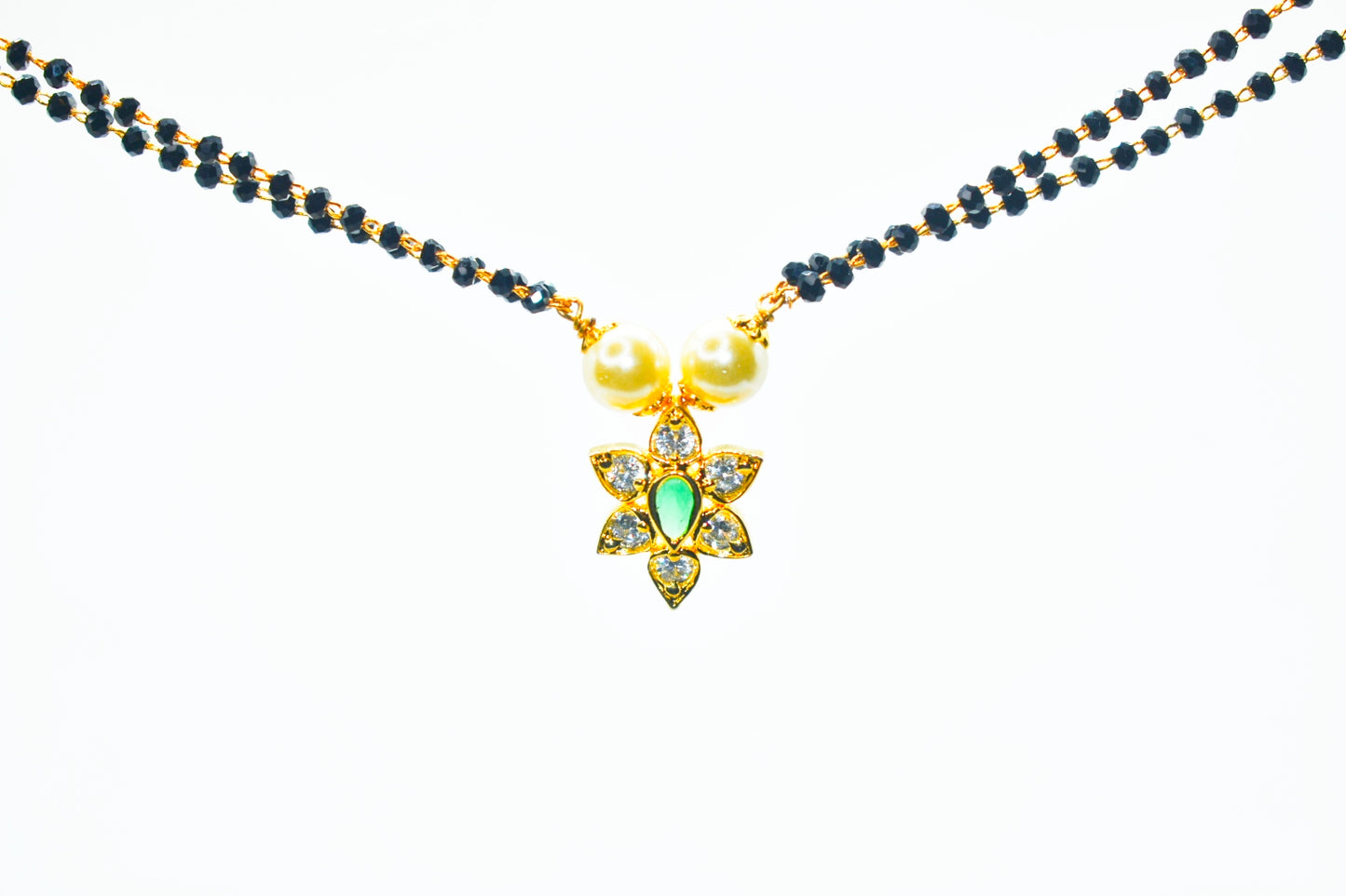 Black Beads Necklace With Uncut Diamond Pendant