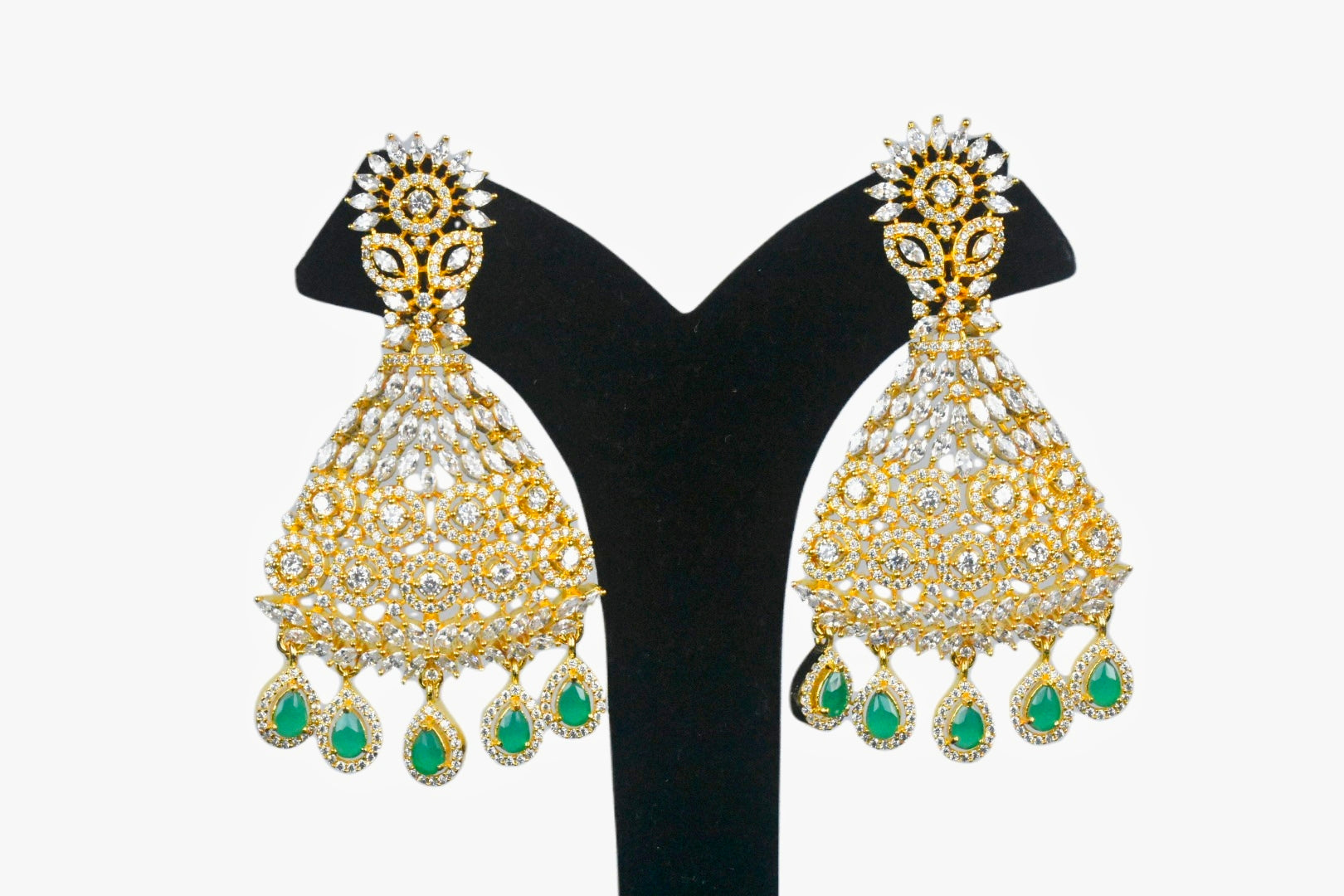22K Gold Earrings For Women With Cz , Emerald & Pearls - 235-GER13057 in  4.000 Grams