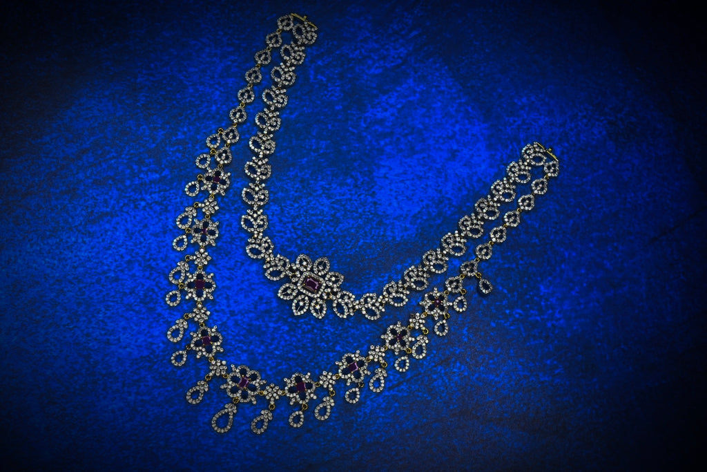 Stunning Two Layered Emralds American Diamonds Bridal Style Necklace Set