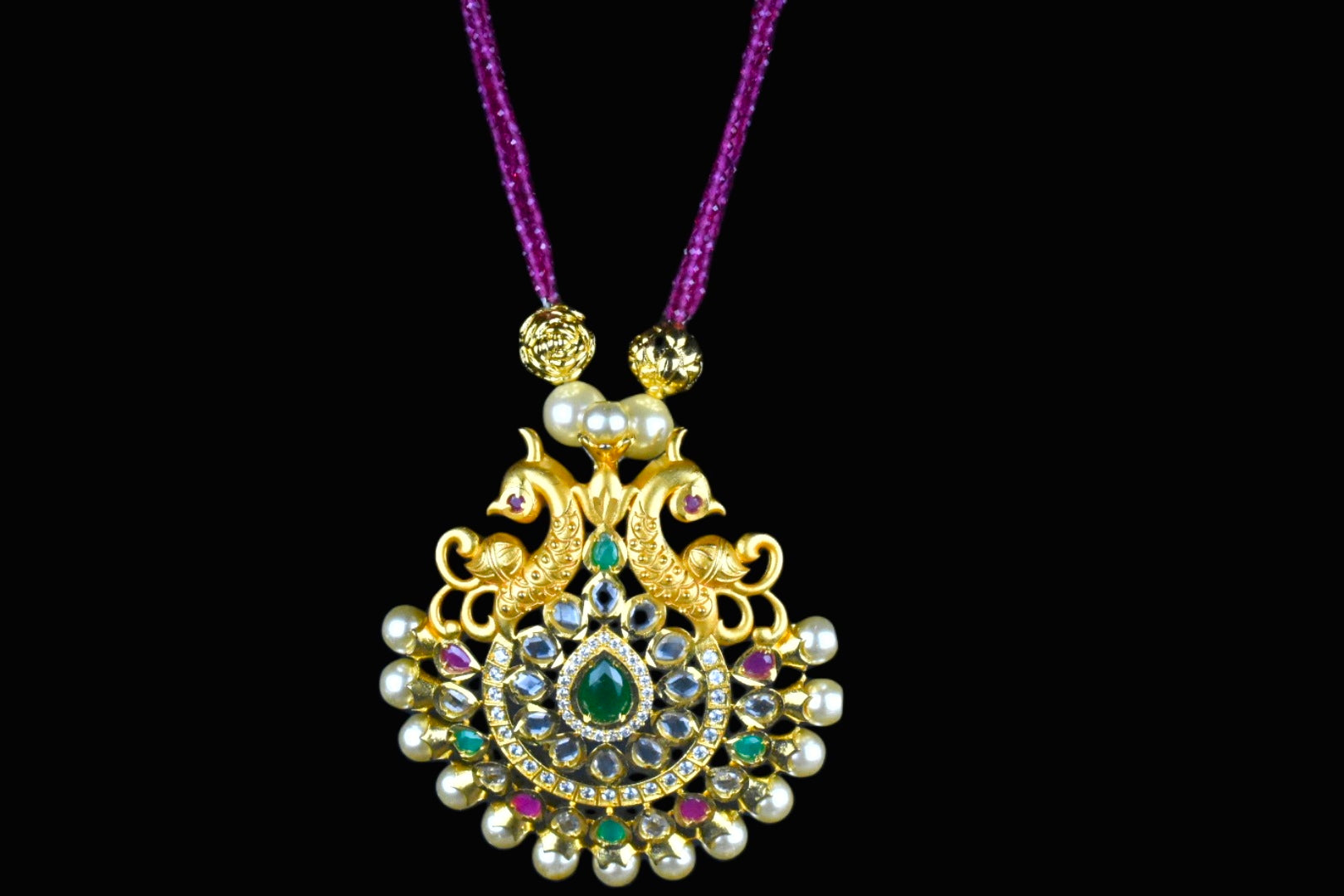 Uncut American Diamonds Pendent Set With Ruby Necklace By Asp Fashion Jewellery 