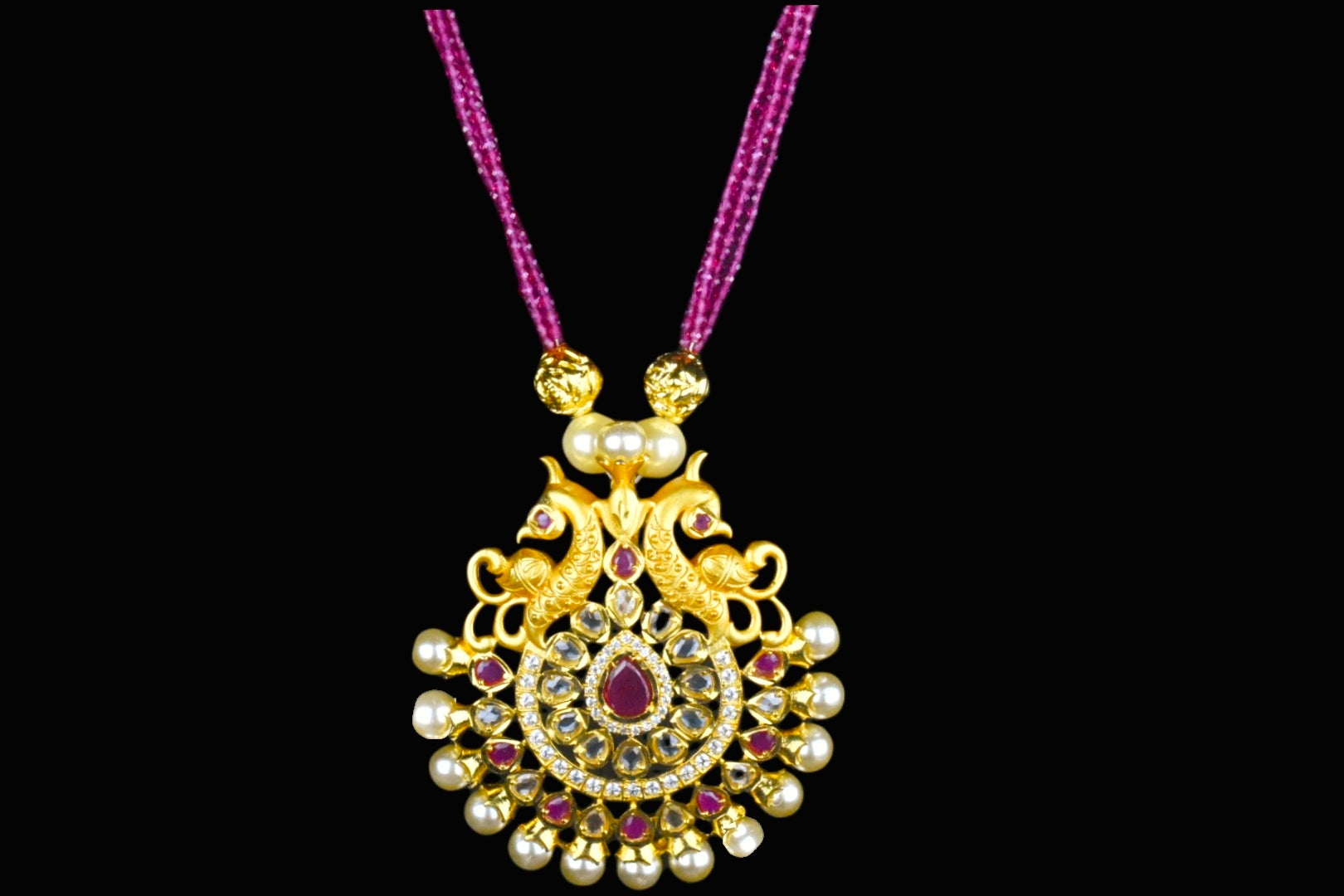 Polki diamond and ruby beads necklace - Indian Jewellery Designs