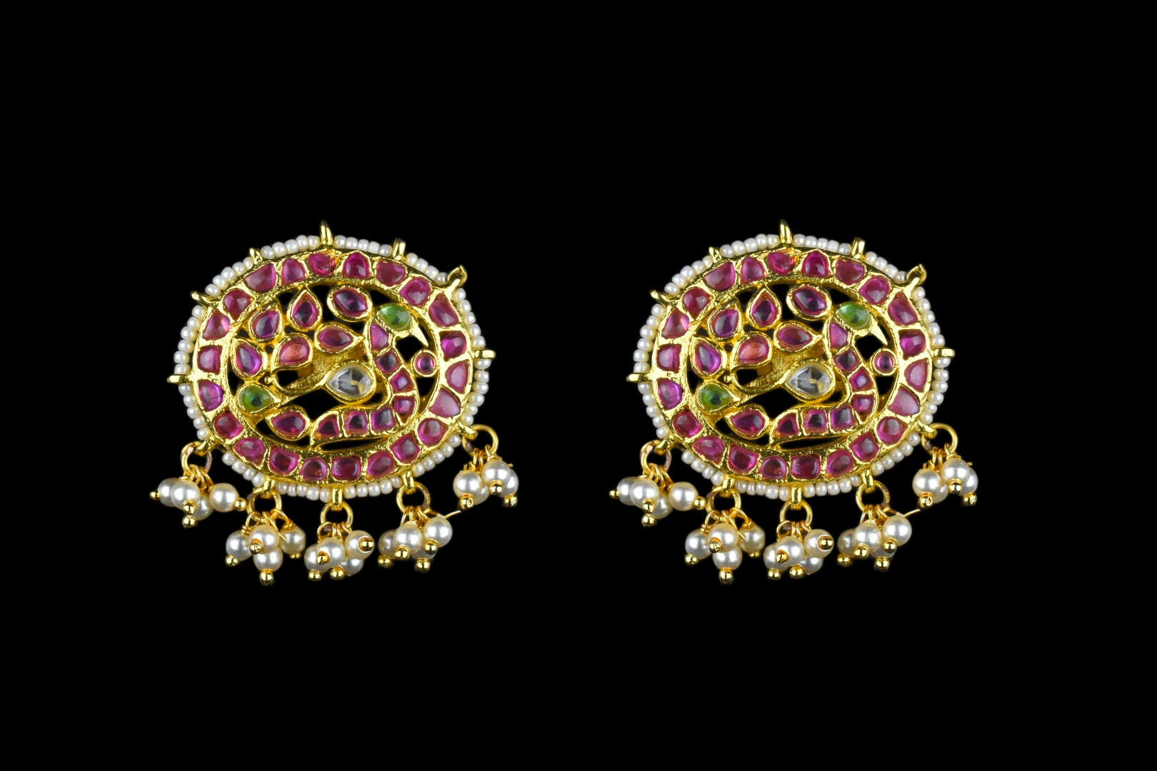 Kempu Studded Peacock Studs By Asp Fashion Jewellery 