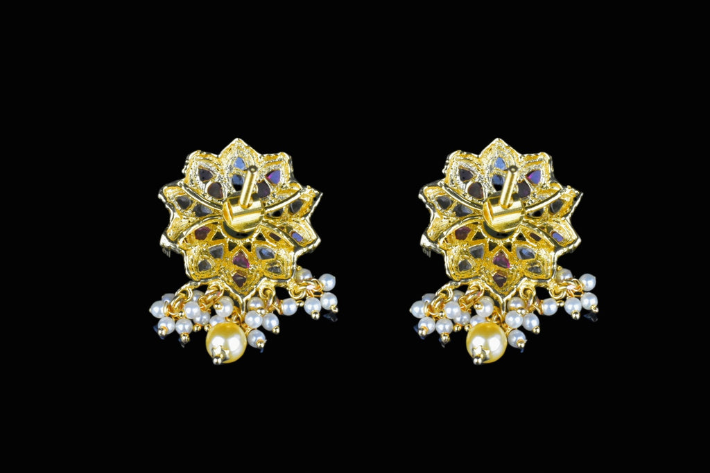 Round Kempu Studs 1.5 Inch with Pearls - Classy Traditional Earrings