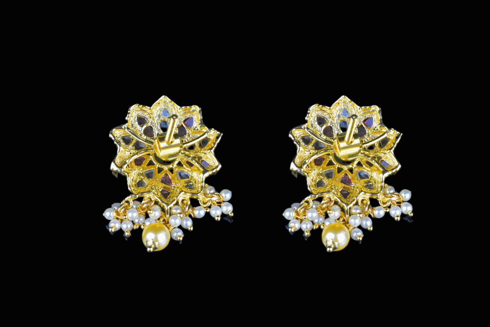 Round Kempu Studs 1.5 Inch with Pearls - Classy Traditional Earrings