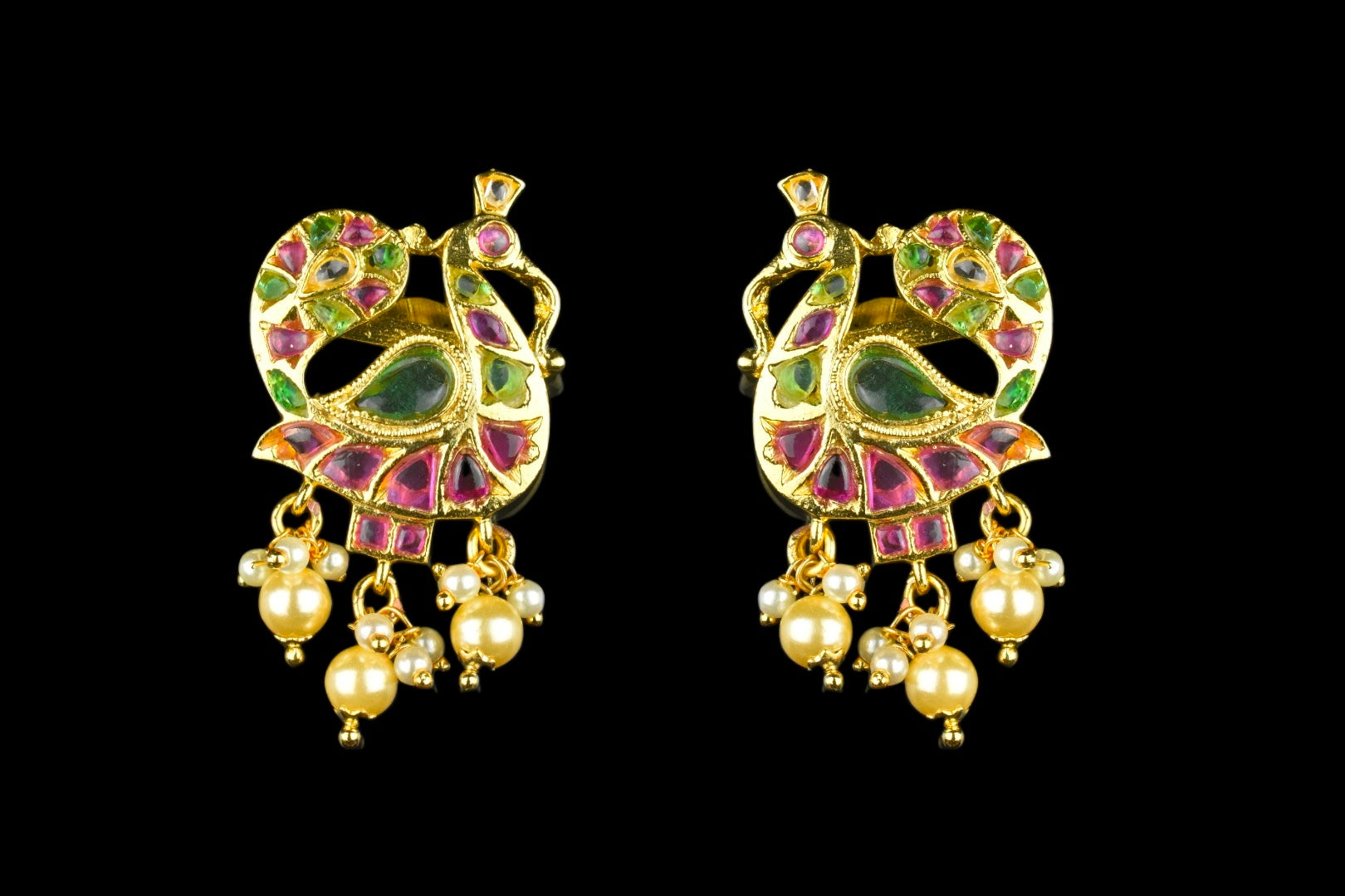 Peacock Kempu Studs - Office Wear Traditional Gold Plated Earrings