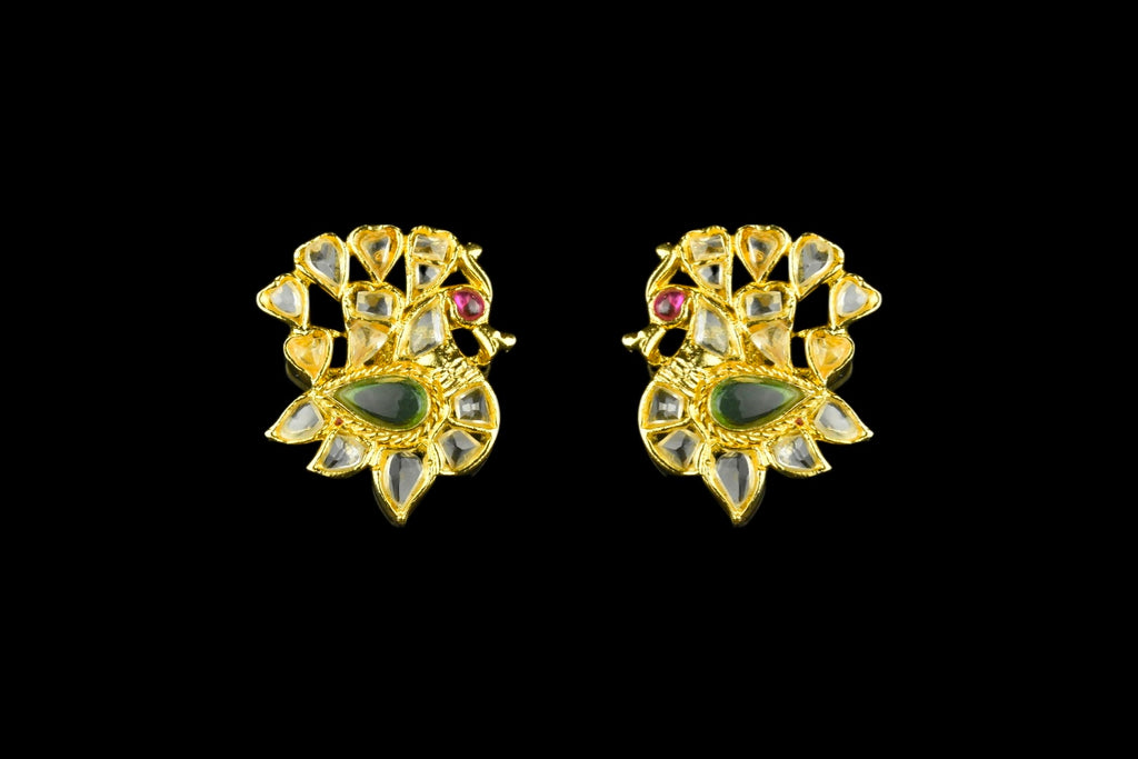 Peacock Polki Studs 1 Inch - Handmade Traditional Earrings