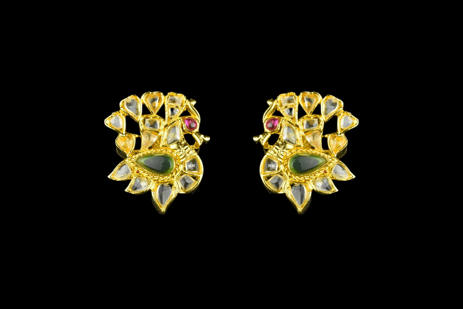 Peacock Polki Studs 1 Inch - Handmade Traditional Earrings