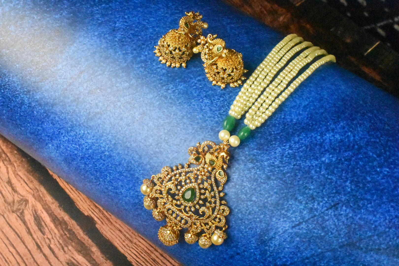 Antique Peacock Pendant With Pearls Necklace By Asp Fashion Jewellery 